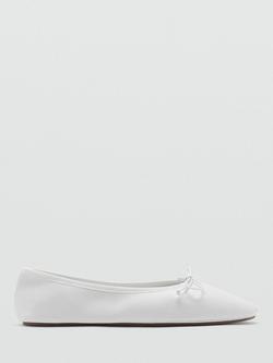 Mango Leather Bow Accent Ballerina Pumps, White, White