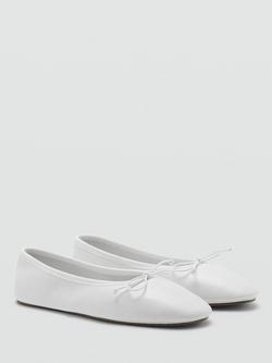 Mango Leather Bow Accent Ballerina Pumps, White - view 2, White