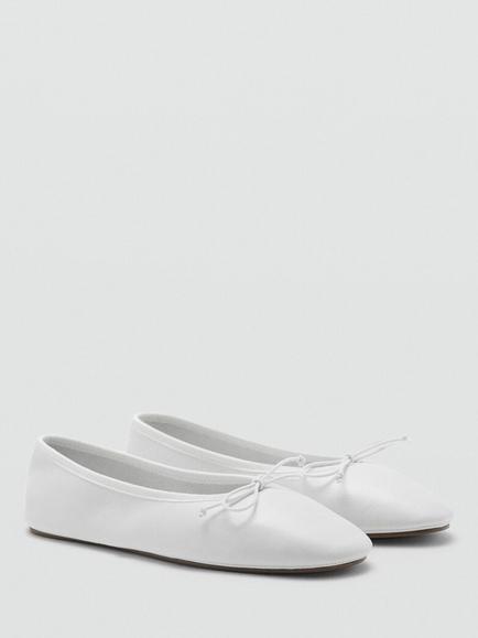 Mango Leather Bow Accent Ballerina Pumps, White - view 2, White