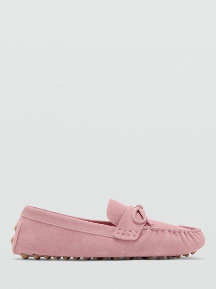 Mango Suede Gathered Moccasins, Pink, Pink