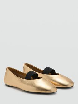 Mango Leather Strap Detail Pumps - view 2, Gold