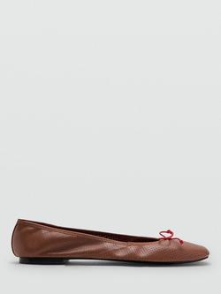Mango Zapato Bow Detail Ballerina Pumps, Cognac, Cognac