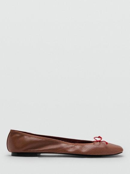 Mango Zapato Bow Detail Ballerina Pumps, Cognac, Cognac