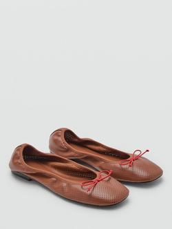 Mango Zapato Bow Detail Ballerina Pumps, Cognac - view 2, Cognac