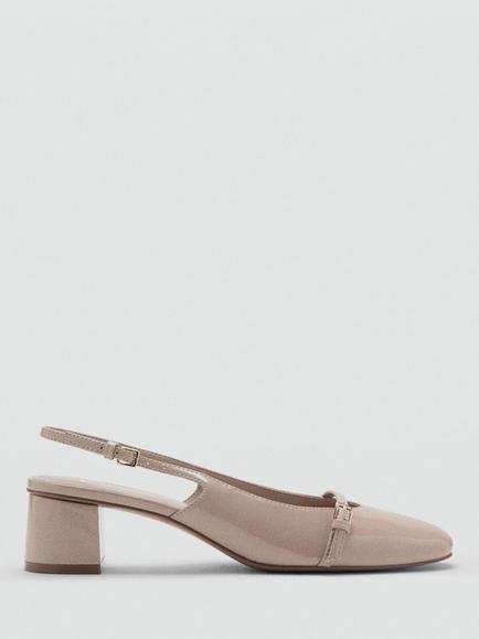 Mango Patent Buckle Detail Slingback Court Shoes, Raw