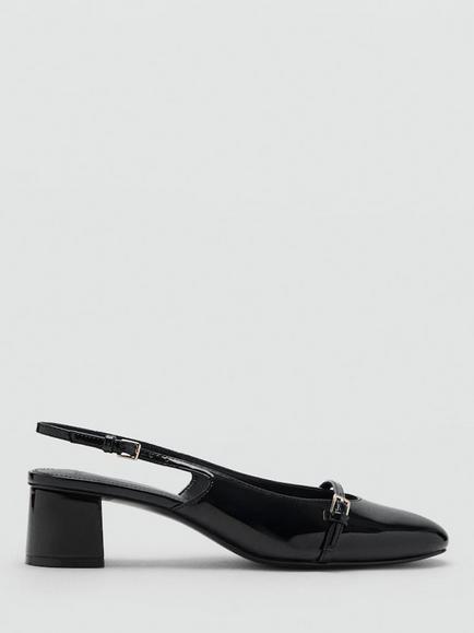 Mango Patent Buckle Detail Slingback Court Shoes, Black