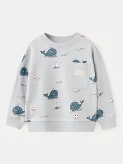 Mango Kids' Whale Print Sweatshirt, Sky Blue, Sky Blue