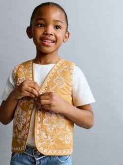 Mango Kids' Floral Embroidered Waistcoat, Mustard, Mustard
