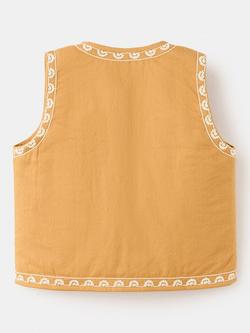 Mango Kids' Floral Embroidered Waistcoat, Mustard - view 2, Mustard