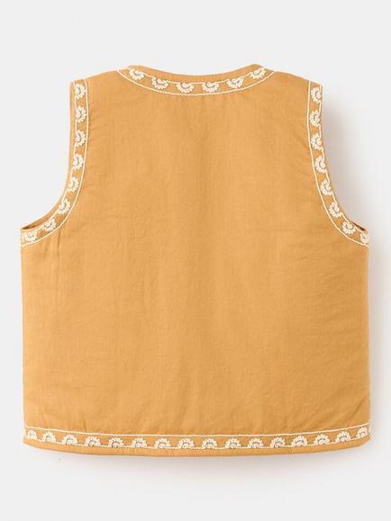 Mango Kids' Floral Embroidered Waistcoat, Mustard - view 2, Mustard