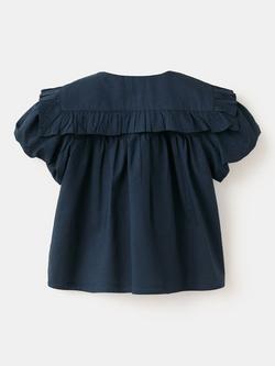 Mango Baby Short Sleeve Ruffle Cotton Blouse, Navy, Navy