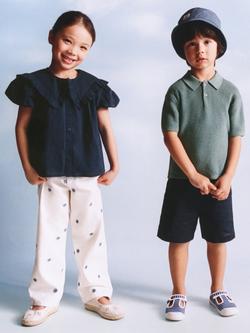 Mango Baby Short Sleeve Ruffle Cotton Blouse, Navy - view 2, Navy