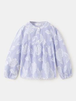Mango Baby Floral Embroidered Cotton Blouse, Blue, Blue