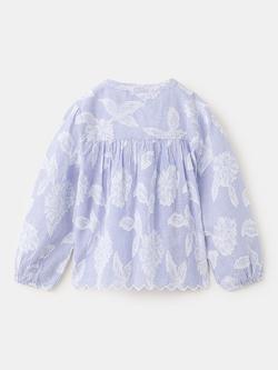 Mango Baby Floral Embroidered Cotton Blouse, Blue - view 2, Blue