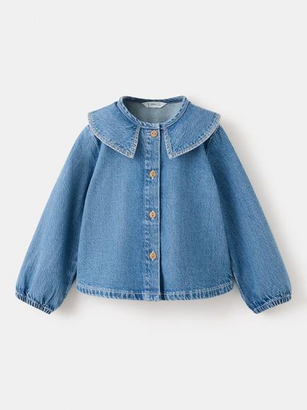 Mango Baby Doll Collar Denim Shirt, Mid Blue, Mid Blue