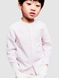 Mango Kids' Linen Blend Long Sleeve Stripe Shirt, Sand, Sand