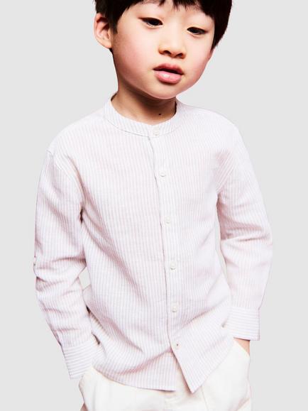 Mango Kids' Linen Blend Long Sleeve Stripe Shirt, Sand, Sand