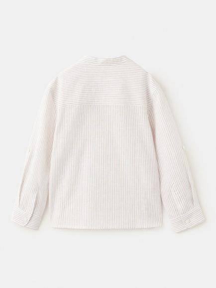 Mango Kids' Linen Blend Long Sleeve Stripe Shirt, Sand - view 2, Sand