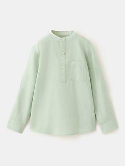 Mango Kids' Linen Blend Long Sleeve Shirt, Pastel Green, Pastel Green