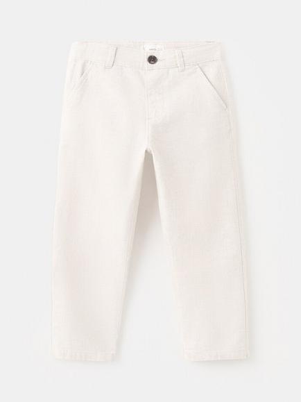 Mango Kids' Linen Blend Straight Leg Trousers, Sand, Sand