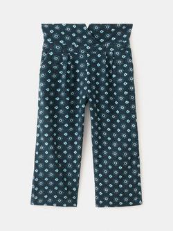 Mango Kids' Cotton Wide Leg Trousers, Navy/Multi, Navy/Multi