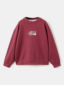 Mango Kids' Sunburn Club Crew Neck Sweatshirt, Cherry, Cherry