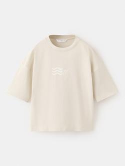 Mango Kids' Relaxed Back Print T-Shirt, Sand, Sand