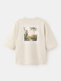 Mango Kids' Relaxed Back Print T-Shirt, Sand - view 2, Sand