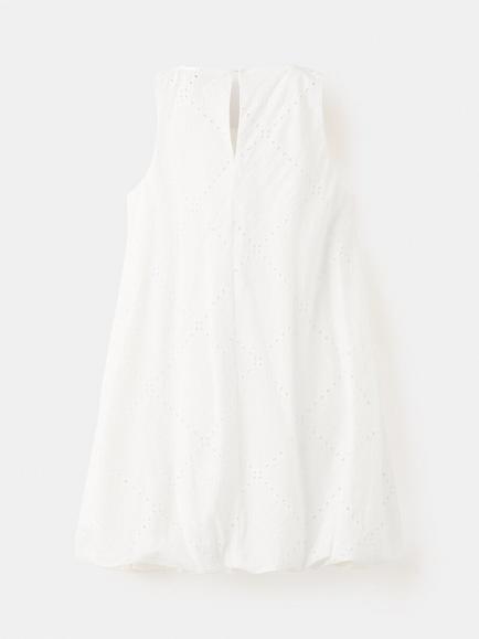 Mango Kids' Embroidered Cotton A-Line Balloon Dress, White - view 2, White