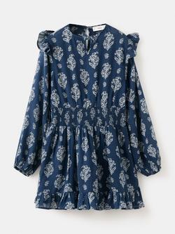 Mango Kids' Long Sleeve Printed Dress, Navy, Navy