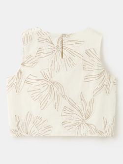 Mango Kids' Sleeveless Floral Embroidered Cotton Blouse, Beige - view 2, Beige