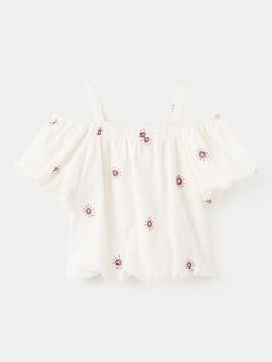 Mango Kids' Embroidered Off the Shoulder Cotton Blouse, White/Multi - view 2, White/Multi