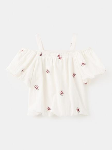 Mango Kids' Embroidered Off the Shoulder Cotton Blouse, White/Multi - view 2, White/Multi