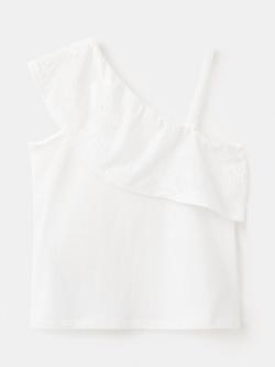 Mango Kids' Asymmetric Shoulder Embroidered Cotton Blouse, Off White, Off White
