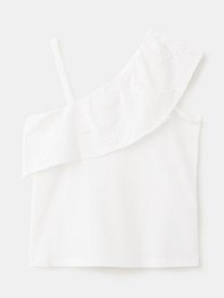 Mango Kids' Asymmetric Shoulder Embroidered Cotton Blouse, Off White - view 2, Off White