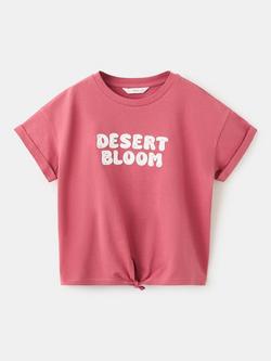 Mango Kids' Desert Bloom Slogan Cotton T-Shirt, Bordeaux, Bordeaux