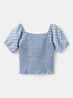 Mango Kids' Short Sleeve Smock Blouse, Blue, Blue