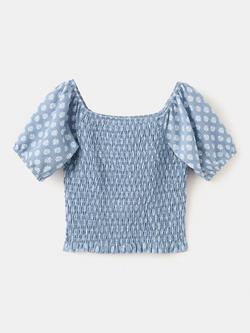 Mango Kids' Short Sleeve Smock Blouse, Blue - view 2, Blue