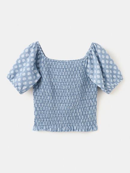 Mango Kids' Short Sleeve Smock Blouse, Blue - view 2, Blue