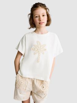 Mango Kids' Short Sleeve Embroidered T-Shirt, Off White, Off White