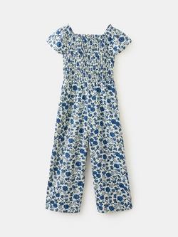 Mango Kids' Cotton Floral Wide Leg Jumpsuit, Aqua - view 2, Aqua