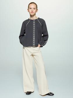 Mango Kids' Wide Leg Jeans, Sand, Sand