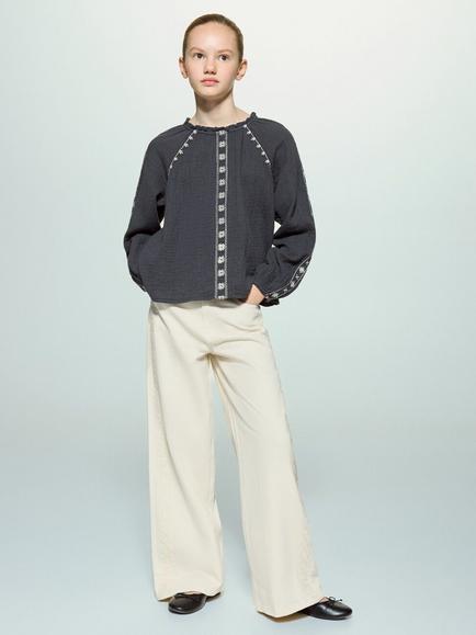 Mango Kids' Wide Leg Jeans, Sand, Sand