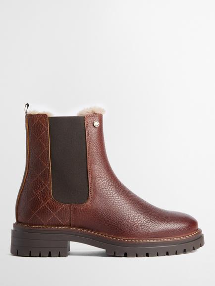Barbour Evie Leather Faux Fur Chelsea Boots, Brown, Brown