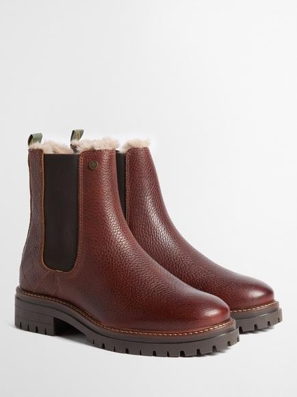 Barbour Evie Leather Faux Fur Chelsea Boots, Brown - view 2, Brown