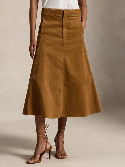 Polo Ralph Lauren Corduroy A-Line Midi Skirt, Tan, Tan