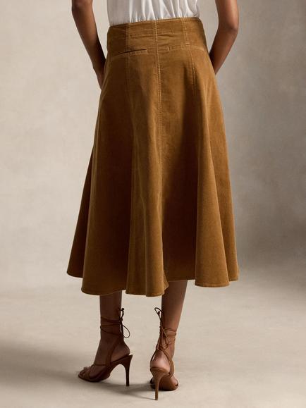 Polo Ralph Lauren Corduroy A-Line Midi Skirt, Tan - view 2, Tan