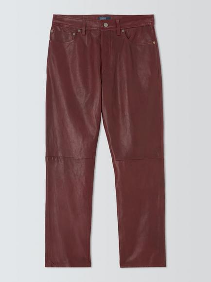 Polo Ralph Lauren Relaxed Straight Leg Leather Trousers, Midnight Merlot, Midnight Merlot