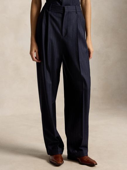 Polo Ralph Lauren Pinstripe Wool Wide Leg Trousers, Navy/Chalk Stripe, Navy/Chalk Stripe