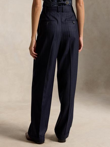 Polo Ralph Lauren Pinstripe Wool Wide Leg Trousers, Navy/Chalk Stripe - view 2, Navy/Chalk Stripe